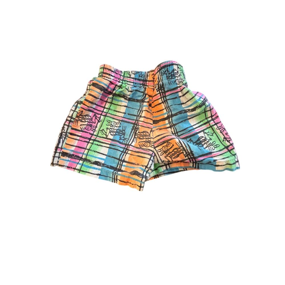 Vintage 90s Enuff Z'Nuff Kids Shorts Size 2T Neon Plaid Doodle Print Made In USA